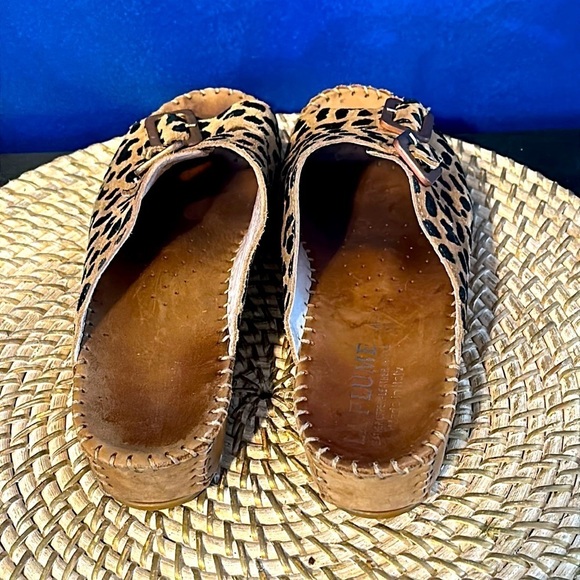 Women’s Italian Made La Plume Leather Sand Leopard Women’s Slip On Sandals Sz 8 - Picture 3 of 5